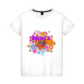 Женская футболка хлопок с принтом Bratz in flowers в Кировске, 100% хлопок | прямой крой, круглый вырез горловины, длина до линии бедер, слегка спущенное плечо | bratz | братц