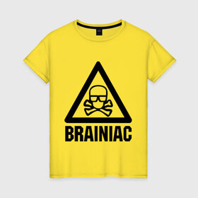 Женская футболка хлопок с принтом Brainiac в Кировске, 100% хлопок | прямой крой, круглый вырез горловины, длина до линии бедер, слегка спущенное плечо | brainiac | брейниак | комиксы | мозг | череп