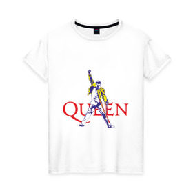 Женская футболка хлопок с принтом Queen(2) в Кировске, 100% хлопок | прямой крой, круглый вырез горловины, длина до линии бедер, слегка спущенное плечо | rock | классический рок | куин | меркури | меркьюри | рок | фредди | фреди
