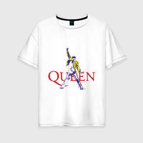 Женская футболка хлопок Oversize с принтом Queen(2) в Кировске, 100% хлопок | свободный крой, круглый ворот, спущенный рукав, длина до линии бедер
 | rock | классический рок | куин | меркури | меркьюри | рок | фредди | фреди