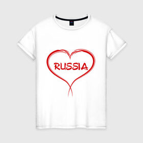 Женская футболка хлопок с принтом Люблю Россию! в Кировске, 100% хлопок | прямой крой, круглый вырез горловины, длина до линии бедер, слегка спущенное плечо | russia | россия | русский | че2012 | я люблю россию | я русский