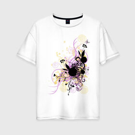 Женская футболка хлопок Oversize с принтом 2 rabbit in flowers в Кировске, 100% хлопок | свободный крой, круглый ворот, спущенный рукав, длина до линии бедер
 | flowers | playboy | зайчик | плейбой | цветы
