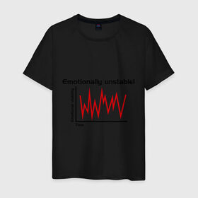 Мужская футболка хлопок с принтом Emotionally Unstable! в Кировске, 100% хлопок | прямой крой, круглый вырез горловины, длина до линии бедер, слегка спущенное плечо. | pulse | кардиограмма | пульс | ритм сердца | сердце