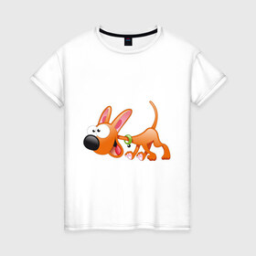 Женская футболка хлопок с принтом Cartoon dog (2) в Кировске, 100% хлопок | прямой крой, круглый вырез горловины, длина до линии бедер, слегка спущенное плечо | мультяшный | песик | собака