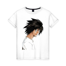 Женская футболка хлопок с принтом L в Кировске, 100% хлопок | прямой крой, круглый вырез горловины, длина до линии бедер, слегка спущенное плечо | anime | аниме | анимэ