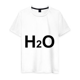 Мужская футболка хлопок с принтом H2O в Кировске, 100% хлопок | прямой крой, круглый вырез горловины, длина до линии бедер, слегка спущенное плечо. | Тематика изображения на принте: вода | наука | формула | химический | химия