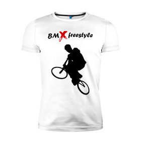 Мужская футболка премиум с принтом BMX freestyle (2) в Кировске, 92% хлопок, 8% лайкра | приталенный силуэт, круглый вырез ворота, длина до линии бедра, короткий рукав | moto gp | motokross | x fighters | мото | мотокросс | х файтерс | экстрим