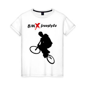 Женская футболка хлопок с принтом BMX freestyle (2) в Кировске, 100% хлопок | прямой крой, круглый вырез горловины, длина до линии бедер, слегка спущенное плечо | moto gp | motokross | x fighters | мото | мотокросс | х файтерс | экстрим