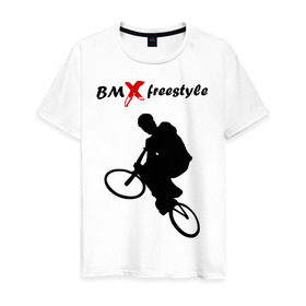 Мужская футболка хлопок с принтом BMX freestyle (2) в Кировске, 100% хлопок | прямой крой, круглый вырез горловины, длина до линии бедер, слегка спущенное плечо. | moto gp | motokross | x fighters | мото | мотокросс | х файтерс | экстрим