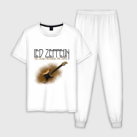 Мужская пижама хлопок с принтом Led Zeppelin (2) в Кировске, 100% хлопок | брюки и футболка прямого кроя, без карманов, на брюках мягкая резинка на поясе и по низу штанин
 | heavy metal | led zepelin | metal | rock | trash metal | квартет | лед | метал | рок | рок группа | рок группы | трэш метал | хеви метал | цеппелин