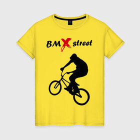 Женская футболка хлопок с принтом BMX street (2) в Кировске, 100% хлопок | прямой крой, круглый вырез горловины, длина до линии бедер, слегка спущенное плечо | Тематика изображения на принте: bmx | extreme | street | бмх | велик | велосипед | улица | уличная культура | экстрим