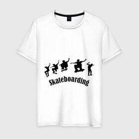 Мужская футболка хлопок с принтом Skateboarding (4) в Кировске, 100% хлопок | прямой крой, круглый вырез горловины, длина до линии бедер, слегка спущенное плечо. | skate | skate boarding | борд | сейтбординг | скейт | скейтборд | скейтбордист | скейтер