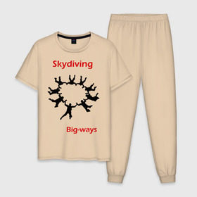 Мужская пижама хлопок с принтом Skydiving в Кировске, 100% хлопок | брюки и футболка прямого кроя, без карманов, на брюках мягкая резинка на поясе и по низу штанин
 | sky | skydiving | небо | парашют | парашютизм | скай | скайдайвинг