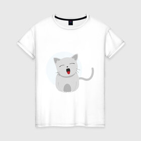 Женская футболка хлопок с принтом Котенок в Кировске, 100% хлопок | прямой крой, круглый вырез горловины, длина до линии бедер, слегка спущенное плечо | животные | котенок | кошка | кошки