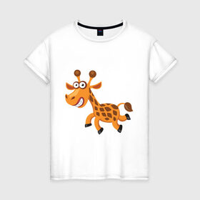 Женская футболка хлопок с принтом Жираф smile в Кировске, 100% хлопок | прямой крой, круглый вырез горловины, длина до линии бедер, слегка спущенное плечо | 