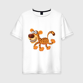 Женская футболка хлопок Oversize с принтом Леопард smile в Кировске, 100% хлопок | свободный крой, круглый ворот, спущенный рукав, длина до линии бедер
 | leopard | животные | леопард | улыбка