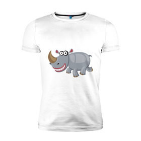 Мужская футболка премиум с принтом Носорог smile в Кировске, 92% хлопок, 8% лайкра | приталенный силуэт, круглый вырез ворота, длина до линии бедра, короткий рукав | веселый носорог | животные | носорог | улыбка