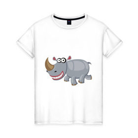 Женская футболка хлопок с принтом Носорог smile в Кировске, 100% хлопок | прямой крой, круглый вырез горловины, длина до линии бедер, слегка спущенное плечо | веселый носорог | животные | носорог | улыбка