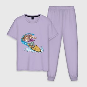 Мужская пижама хлопок с принтом Surfer (Серфер) в Кировске, 100% хлопок | брюки и футболка прямого кроя, без карманов, на брюках мягкая резинка на поясе и по низу штанин
 | 