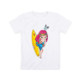 Детская футболка хлопок с принтом Surfer  Girl в Кировске, 100% хлопок | круглый вырез горловины, полуприлегающий силуэт, длина до линии бедер | girl | surf | surfer | surfer girl | волна | девочка серфер | на гребне | серф | серфер | серфинг