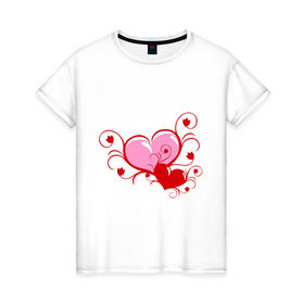 Женская футболка хлопок с принтом 2 сердца в Кировске, 100% хлопок | прямой крой, круглый вырез горловины, длина до линии бедер, слегка спущенное плечо | heart | love | любовь | сердечко | сердце