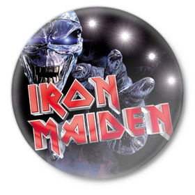 Значок с принтом Iron maiden sign в Кировске,  металл | круглая форма, металлическая застежка в виде булавки | iron maiden | manowar | metall | metallica | рок | хэви метал