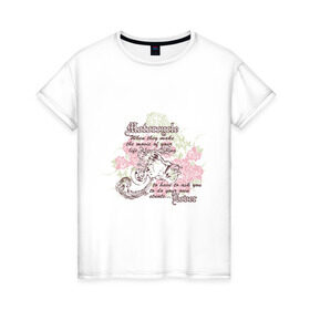 Женская футболка хлопок с принтом Мото и розы в Кировске, 100% хлопок | прямой крой, круглый вырез горловины, длина до линии бедер, слегка спущенное плечо | moto | байк | мото | мотоспорт | роза | цветы | экстрим