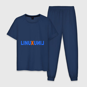 Мужская пижама хлопок с принтом Linux (7) в Кировске, 100% хлопок | брюки и футболка прямого кроя, без карманов, на брюках мягкая резинка на поясе и по низу штанин
 | linux | зеркальное отражение | линукс | надпись