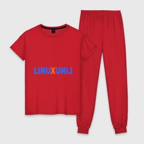 Женская пижама хлопок с принтом Linux (7) в Кировске, 100% хлопок | брюки и футболка прямого кроя, без карманов, на брюках мягкая резинка на поясе и по низу штанин | linux | зеркальное отражение | линукс | надпись