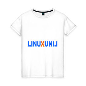 Женская футболка хлопок с принтом Linux (7) в Кировске, 100% хлопок | прямой крой, круглый вырез горловины, длина до линии бедер, слегка спущенное плечо | linux | зеркальное отражение | линукс | надпись