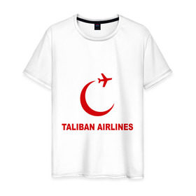Мужская футболка хлопок с принтом Taliban airlines (2) в Кировске, 100% хлопок | прямой крой, круглый вырез горловины, длина до линии бедер, слегка спущенное плечо. | airlines | taliban | авиалинии | полет | рейс | самолет | талибы