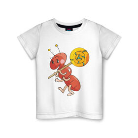 Детская футболка хлопок с принтом Муравей в Кировске, 100% хлопок | круглый вырез горловины, полуприлегающий силуэт, длина до линии бедер | Тематика изображения на принте: муравей | муравьишка | насекомые