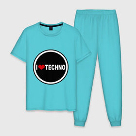 Мужская пижама хлопок с принтом I love techno (2) в Кировске, 100% хлопок | брюки и футболка прямого кроя, без карманов, на брюках мягкая резинка на поясе и по низу штанин
 | Тематика изображения на принте: 