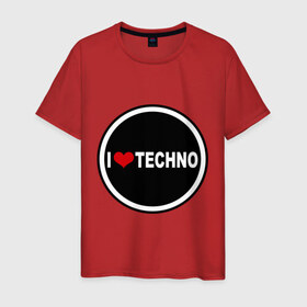 Мужская футболка хлопок с принтом I love techno (2) в Кировске, 100% хлопок | прямой крой, круглый вырез горловины, длина до линии бедер, слегка спущенное плечо. | Тематика изображения на принте: 