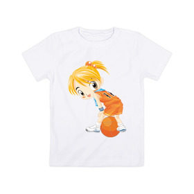 Детская футболка хлопок с принтом Баскетболистка в Кировске, 100% хлопок | круглый вырез горловины, полуприлегающий силуэт, длина до линии бедер | баскетбольный мяч | девочка баскетболистка