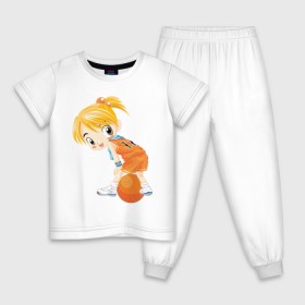 Детская пижама хлопок с принтом Баскетболистка в Кировске, 100% хлопок |  брюки и футболка прямого кроя, без карманов, на брюках мягкая резинка на поясе и по низу штанин
 | баскетбольный мяч | девочка баскетболистка