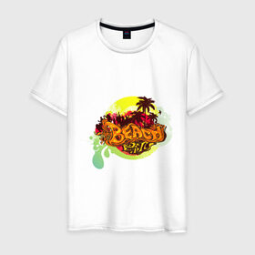 Мужская футболка хлопок с принтом Beach в Кировске, 100% хлопок | прямой крой, круглый вырез горловины, длина до линии бедер, слегка спущенное плечо. | beach | остров | пальмы | пляж