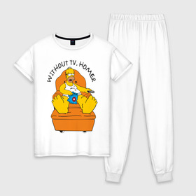 Женская пижама хлопок с принтом Simpsons в Кировске, 100% хлопок | брюки и футболка прямого кроя, без карманов, на брюках мягкая резинка на поясе и по низу штанин | гомер