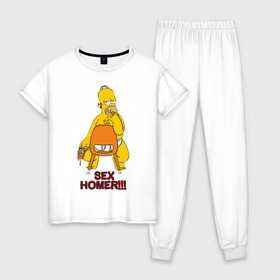 Женская пижама хлопок с принтом Simpsons (2) в Кировске, 100% хлопок | брюки и футболка прямого кроя, без карманов, на брюках мягкая резинка на поясе и по низу штанин | гомер