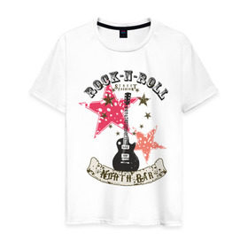 Мужская футболка хлопок с принтом Rock n roll в Кировске, 100% хлопок | прямой крой, круглый вырез горловины, длина до линии бедер, слегка спущенное плечо. | гитара
