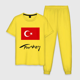 Мужская пижама хлопок с принтом Turkey (2) в Кировске, 100% хлопок | брюки и футболка прямого кроя, без карманов, на брюках мягкая резинка на поясе и по низу штанин
 | Тематика изображения на принте: turkey | алания | анталья | белек | отдых в турции | отпуск в турции | турецкий флаг | турция | флаг турции