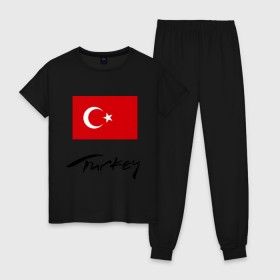Женская пижама хлопок с принтом Turkey (2) в Кировске, 100% хлопок | брюки и футболка прямого кроя, без карманов, на брюках мягкая резинка на поясе и по низу штанин | Тематика изображения на принте: turkey | алания | анталья | белек | отдых в турции | отпуск в турции | турецкий флаг | турция | флаг турции