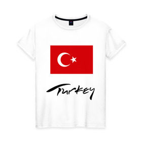 Женская футболка хлопок с принтом Turkey (2) в Кировске, 100% хлопок | прямой крой, круглый вырез горловины, длина до линии бедер, слегка спущенное плечо | Тематика изображения на принте: turkey | алания | анталья | белек | отдых в турции | отпуск в турции | турецкий флаг | турция | флаг турции