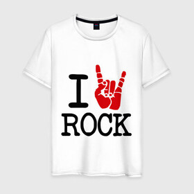 Мужская футболка хлопок с принтом Люблю рок в Кировске, 100% хлопок | прямой крой, круглый вырез горловины, длина до линии бедер, слегка спущенное плечо. | i love | i love rock | rock | музыка | рок | я люблю