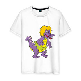 Мужская футболка хлопок с принтом Динозаврик в Кировске, 100% хлопок | прямой крой, круглый вырез горловины, длина до линии бедер, слегка спущенное плечо. | динозавр | динозаврик | дракон. дракончик