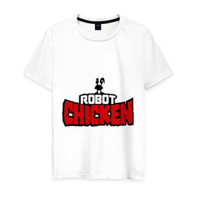 Мужская футболка хлопок с принтом Робоцып логотип в Кировске, 100% хлопок | прямой крой, круглый вырез горловины, длина до линии бедер, слегка спущенное плечо. | robot chicken | робоцып
