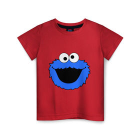 Детская футболка хлопок с принтом Cookie Monster face в Кировске, 100% хлопок | круглый вырез горловины, полуприлегающий силуэт, длина до линии бедер | Тематика изображения на принте: 