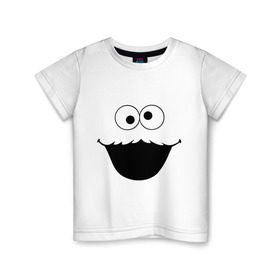 Детская футболка хлопок с принтом Cookie Monster face (2) в Кировске, 100% хлопок | круглый вырез горловины, полуприлегающий силуэт, длина до линии бедер | 