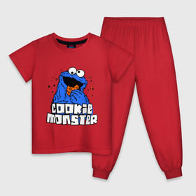 Детская пижама хлопок с принтом Cookie monster ест печеньку в Кировске, 100% хлопок |  брюки и футболка прямого кроя, без карманов, на брюках мягкая резинка на поясе и по низу штанин
 | cookie monster | куки монстр | улица сезам