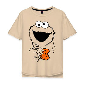 Мужская футболка хлопок Oversize с принтом Cookie monsters - с печеньем в Кировске, 100% хлопок | свободный крой, круглый ворот, “спинка” длиннее передней части | cookie monster | куки монстр | сезам | улица сезам